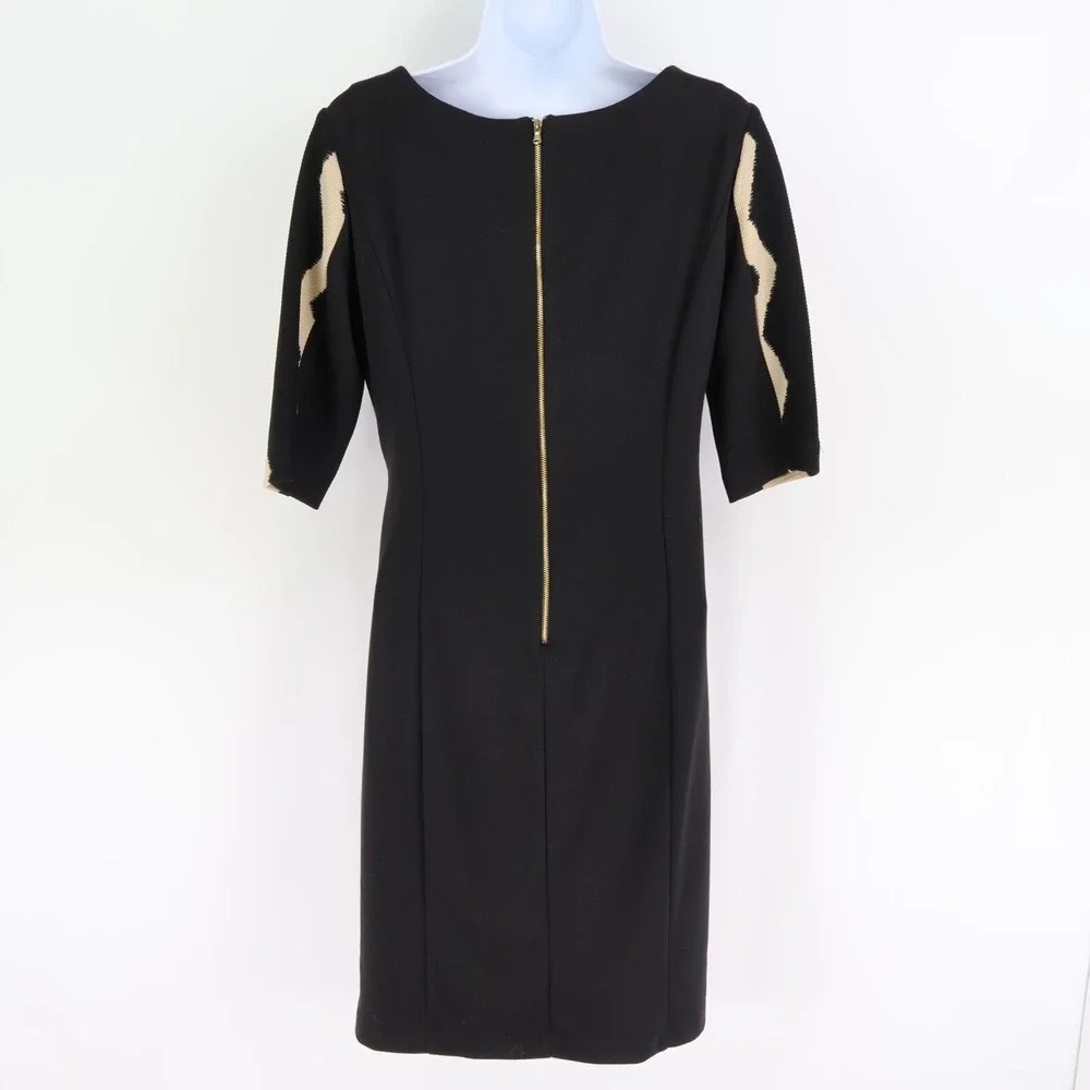 Julian Taylor‎ New York Pencil Dress Womens 10 Black Beige Geometric Ruched Side
